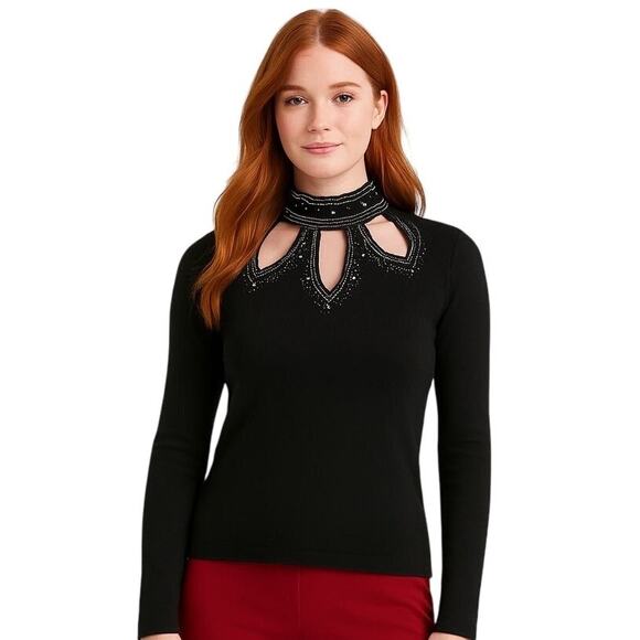 Vintage Belldini Jeweled Cutout Mockneck Sweater - Picture 10 of 10